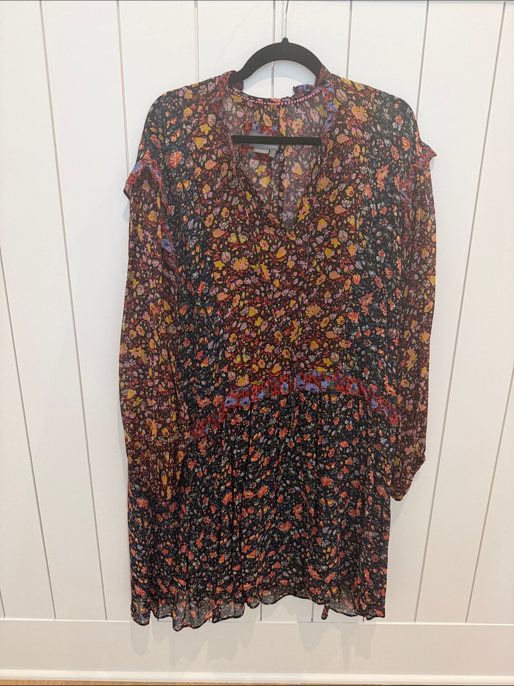 Floral Boho Long Sleeve Mini Dress - Black & Multicolor
